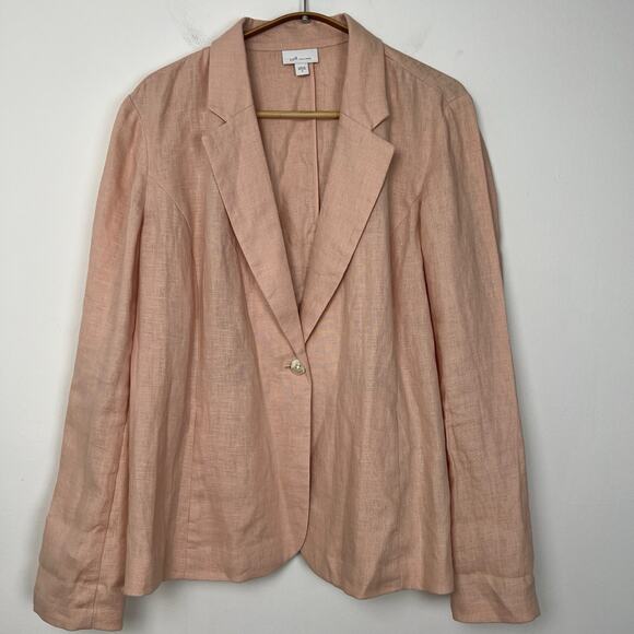 J Jill Love Linen Blazer Jacket Women’s M Pink One Button Long Sleeve Pockets - Picture 1 of 11
